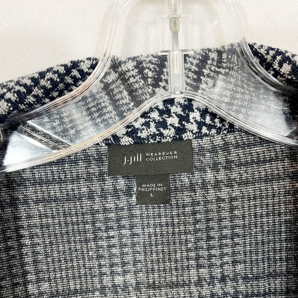 J. Jill Wearever Collection Navy Blue & Gray Plaid Terry Cloth Open Jacket LARGE - Picture 3 of 4